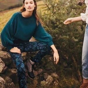 Anthropologie Pilcro and the Letterpress Script Velvet Pants Size 27 Blue